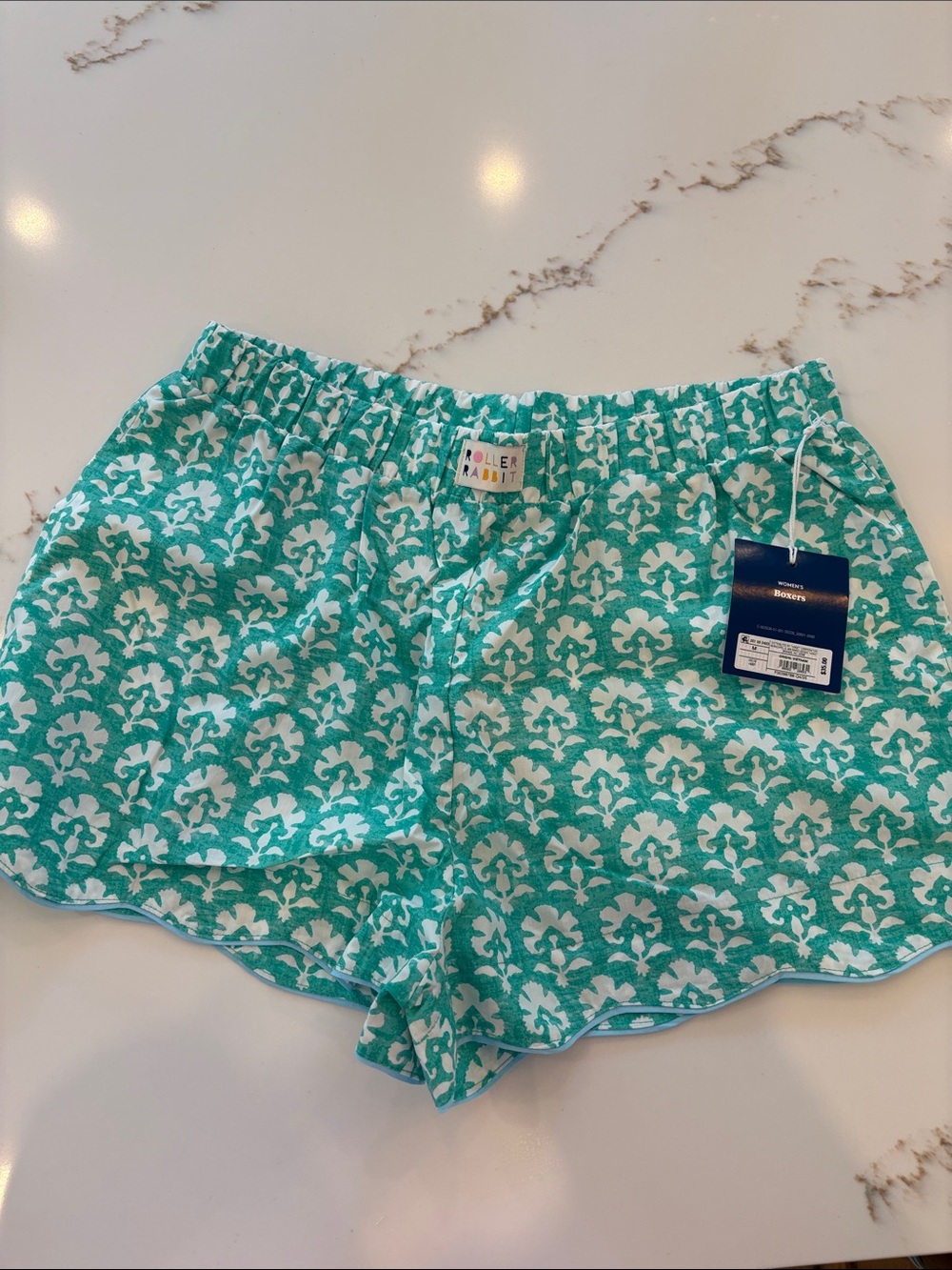 NWT Roller Rabbit Teal and White Floral Stretch Athletic Shorts